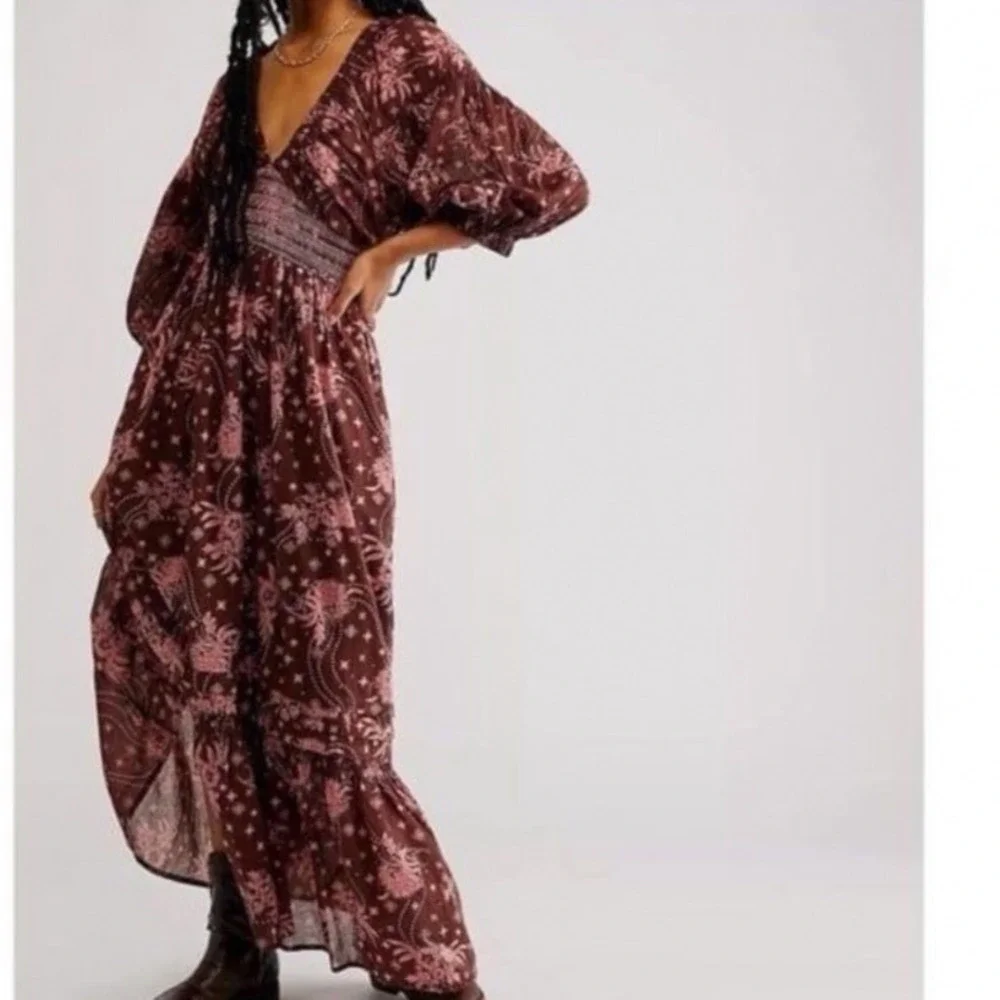 NWT Free People Golden Hour Maxi Dress Womens XL Boho Floral Cottagecore Smocked